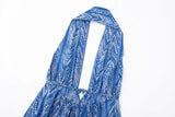 KYLETHOMASW  -  Sexy Women Halter V Collar Backless Mini Dress Women Holiday Blue Floral Lacing up Back Loose Dresses Femme Vestidos Summer Robe