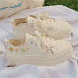 KYLETHOMASW  -  Hot-Selling Thick-Soled Canvas Shoes Summer Thin Embroidered Flower Casual Sports Sneakers Versatile White Shoes