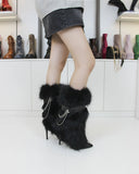 KYLETHOMASW  -  Pink Y2k Stiletto Metal Chain Boots Autumn Winter New Sexy Black High-heeled Fur Boots   on off
