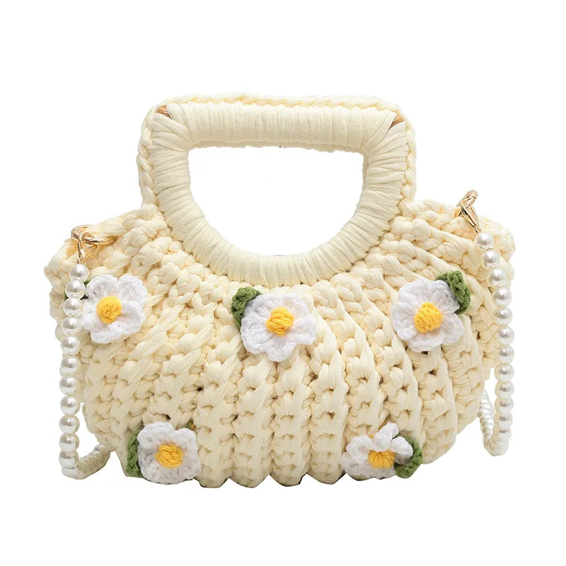 Kylethomasw Korean Gardenia Patchwork Aesthetic Homemade DIY Shell Shaped Bag Y2k Pearl Chain Shoulder Crossbody Bag Girlfriend Gift Handbag