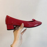 KYLETHOMASW  -  New Round Toe Mary Jane Shoes Patent Leather Bow Ballet Flats Womens Low Block Heel Pumps Elegant Daily Dress Zapatos Mujer