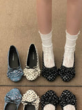 KYLETHOMASW  -  Fashionable Thick Heel Mary Janes Women's Slip-On Shoes Polka Dot  Bow Knot Casual Comfy Footwear Summer Season