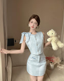 KYLETHOMASW  -  Elegant Skirt Set Women's Summer Bow Tweed Vest High Waist Mini Skirt Two-piece Set Fashion Female Clothes
