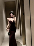 KYLETHOMASW  -  women evening dresses strapless velvet vintage backless banquet wedding party slim temperament cocktail dress toast