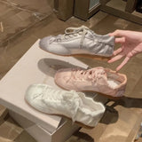 KYLETHOMASW  -  Women's German Training Shoes 2025 Summer Pearl Mesh Breathable Forrest Gump Shoes Soft Sole Silver and White