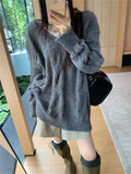 KYLETHOMASW  -   Grey Women Mid-Length Sweaters Retro 2024 Knitted Lace Patchwork Slim New Autumn Sweet Chic Gentle Pullovers