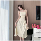 KYLETHOMASW  -  New Solid Color Sling Dress Women's Summer Korean Elegant Lady Pleated Dress Fashion Beach Sexy Backless A-line Dresses