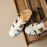KYLETHOMASW  -  Sandals Women Low Thick Heel Genuine Leather Hook and Loop Back Strap Casual Sandals Summer Solid Color Shoes Fashion New