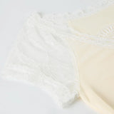 KYLETHOMASW  -  V-neck lace trimmed short sleeved T-shirt with ins European and American design, thin, solid color, tight elastic top