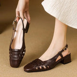 KYLETHOMASW  -  Design 2025 Vintage Women Sandals Square Toe Block Heels 3.5cm Back Buckle Strap Big Size 43 Dating Shoes 31 32