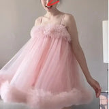 KYLETHOMASW  -  Women Spaghetti Strap Tulle Mini Dress Ruffle Fluffy Princess Ball Gown Sweet Party Evening Dress S XXL
