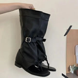 KYLETHOMASW  -  Black Wedge Sandals Woman Thong High Heels Summer Long Boots Fashion Belt Buckle Gladiator Shoes 2025 Designer Sandal Femmes