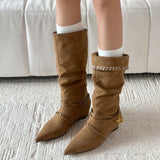 KYLETHOMASW  -  Mid Calf Women Boots Pointed Toe Flats Shoes Designer Chelsea Boots Winter 2025 Casual Walking Suede Zapatos Goth Mujer Botas