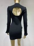 Kylethomasw Spring Women Sexy Long Sleeve Backless Black Diamonds Crystal Mini Bodycon Dress 2024 Elegant Celebrity Evening Party Club Dress