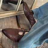 KYLETHOMASW  -  Women's Loafers Autumn Retro Pointed Toe Lace-Up Front Soft Sole Comfortable Block Heel Low Heel Small Leather Shoes