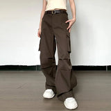 Kylethomasw  Summer Vintage Loose Cargo Pants Women Fashion High Waist Wide Trousers Streetwear  New Full Length Casaul Pants Pocket