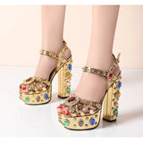 Kylethomasw European and American Thick High Heels, Thick Soles, Pure Handmade Diamond Inlaid Sandals, Women's Sexy Nightclub Runway Shoes