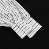 KYLETHOMASW  -  Niche Design Lace-up Printed Striped Shirt for Women Autumn New Lapel Long-sleeved Cardigan Versatile Top