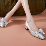 KYLETHOMASW  -  Four Seasons Wear Bowknot Decorative Thick Heel Single Shoes French Temperament Fashion Women's Shoes Shallow Toe Slip On