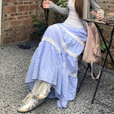 Kylethomasw   -  Korean Contrast Color Patchwork Loose Mid-length Skirt Women 2024 Summer New High Waist All Match Casual Plaid A-line Skirt