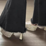 KYLETHOMASW  -  Gradient Bling Color Women Pumps Chunky Round Fashion Platform Shallow Bling Belt Buckle Shoes Spring Sequin High Heels