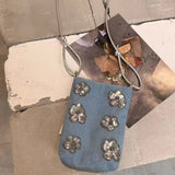KYLETHOMASW  -  Silver Sequins Flower Zipper Pouch Women Fashion Versatile Mini Crossbody Bag Ladies Harajuku Casual Versatile Purse Chic