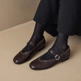 KYLETHOMASW  -  New French Women's Retro Mary Jane Ballet Shoes Ladies Flat Flat Casual Round Toe Riveted Shallow Mouth Single Shoes