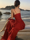 KYLETHOMASW  -  Elegant Ruffles Birthday Party Dress Korean Spaghetti Strap Sleeveless Princess Evening Dresses Summer Holiday Beach Vestidos