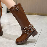 KYLETHOMASW  -  Winter Women Knee High Boots Fashion Belt buckle Long Boots Female Elegant Thick Heel Women's Knight Botties
