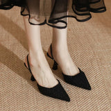 KYLETHOMASW  -   2025 New Pointed Toe Women Pumps Fashion Cotton Fabric Slingback Sandals for Women Elegant Shallow High Heels Sandalias De Mujer