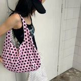 KYLETHOMASW  -  High-capacity Double-sided Dots Heart Handbags Women Sweet Y2k Aesthetic Tote Bags Casual Trendy Shpping Shoulder Underarm Bag