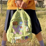 KYLETHOMASW  -  Patch Cute Girl Japanese Canvas Backpack Junior High School Students Niche Design Backpacks Campus All-match Bags