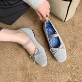 KYLETHOMASW  -  Sweet Butterfly Knot Stripe Design Mary Jane Shoes Women Comfortable Suede Elastic Band Casual Flats Elegant Brand Designer Shoe