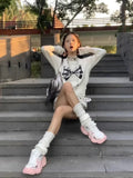 Kylethomasw White Bow Graphic Sweater Women Half High Collar Kawaii Long Sleeve Knitwear Skinny Y2k Aesthetics Autumn Winter Clothes