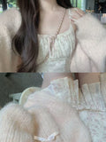 KYLETHOMASW  -  Sweet Style Pink Floral Spaghetti Strap Dress Women 2026 Spring New Elegant Slim Fit Clothes Korean Fashion Design Short Dresses