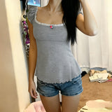 KYLETHOMASW  -  Summer Y2k Slim Sexy Square Collar Patchwork Appliques Casual Knitted T-Shirts