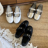 KYLETHOMASW  -  Fashion Rivet Decoration Mary Jane Shoes Retro Square Toe Comfort Soft Sole Ballet Flats Women Belt Buckle Shallow Designer Shoe