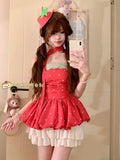KYLETHOMASW  -  Japanese Lovely Strapless Slim Waist Tanks Bud Off Shoulder Ball Gown Elegant Camis Patchwork Panelled Minority Literary Tees