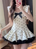 KYLETHOMASW  -  Summer Retro Elegant Woman Dress Y2k Polka Dot Bow Slim Sweet Design Mini Dress Female Korea Style Chic Sexy Party Outfits