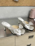 KYLETHOMASW  -  Exquisite Butterfly-knot Decoration Slippers Women Fashion Square Head Sandal Minimal Elegant Dress Street Style High Heels