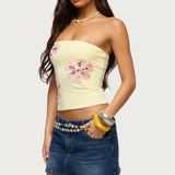 KYLETHOMASW  -  Summer Women's Sequin Floral Tube Tops Strapless Crop Tops Basic Backless Sleeveless Bandeau Cute Tops