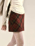 Kylethomasw Vintage Plaid Mini Skirt for Women Woolen A-line Short Dress Slim Casual Basic Style Aesthetics Winter Christmas Clothes