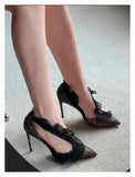 KYLETHOMASW  -  Spring and summer new pointed fish mouth rhinestone lace-trimmed hollow single shoes high-heeled banquet dress women's sandals