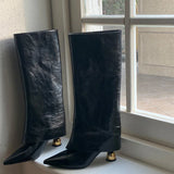 KYLETHOMASW  -  Designer Wine Glasses Woman Knight Boot Fashion Slip On Long Booties botas de inverno feminina