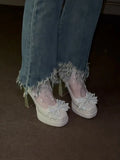 KYLETHOMASW  -  Silver Stunning Block Heels Mary Jane Shoes