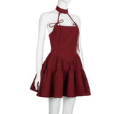 KYLETHOMASW  -  French Retro Red Bow Strap Neck Dress Waist Thin A Word Fluffy Suspender Short Skirt Spring