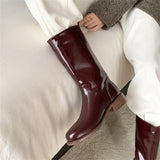 KYLETHOMASW  -  Winter Women Patent Leather Mid-calf Boots Fashion Ladies Elegant High Heels Short Booties Casual Women's Knight Booties