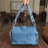 Kylethomasw Denim Women Shoulder Crossbody Bag Fashion Rivet Ladies Axillary Bags Brand Design Female Handbag Blue