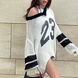 KYLETHOMASW  -  American Preppy Sweaters Fashion Pull Femme V-neck Long Hollow Out Knitwear Autumn New Loose Slim Streetwear Y2k Clothes