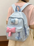 KYLETHOMASW  -  Large Capacity Plaid Cute Bowknot Backpack Lattice Korean Style Nylon Student School Bag Solid Color Lightweight